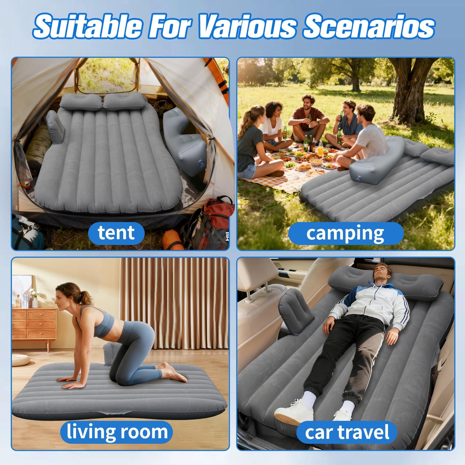 Inflatable Car Air Mattress Back Seat Bed with Air Pump,55 "x 35" Portable Th... gallery