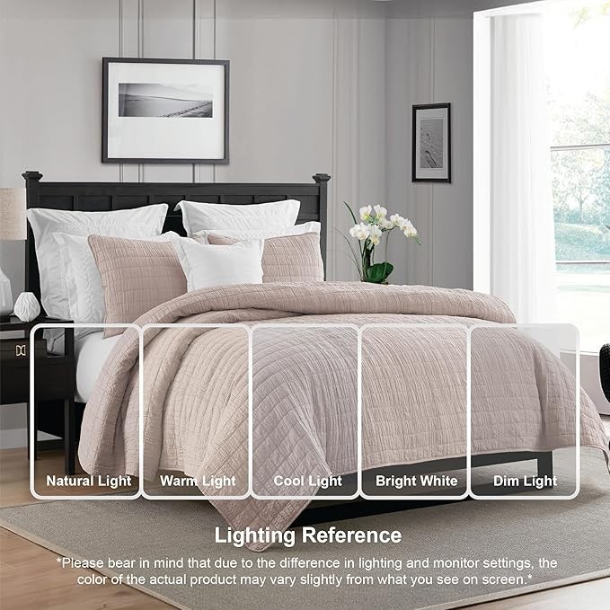 Swift Home Oversized 3pc Enzyme Washed Reversible Crinkle Quilt Coverlet Bedspre gallery