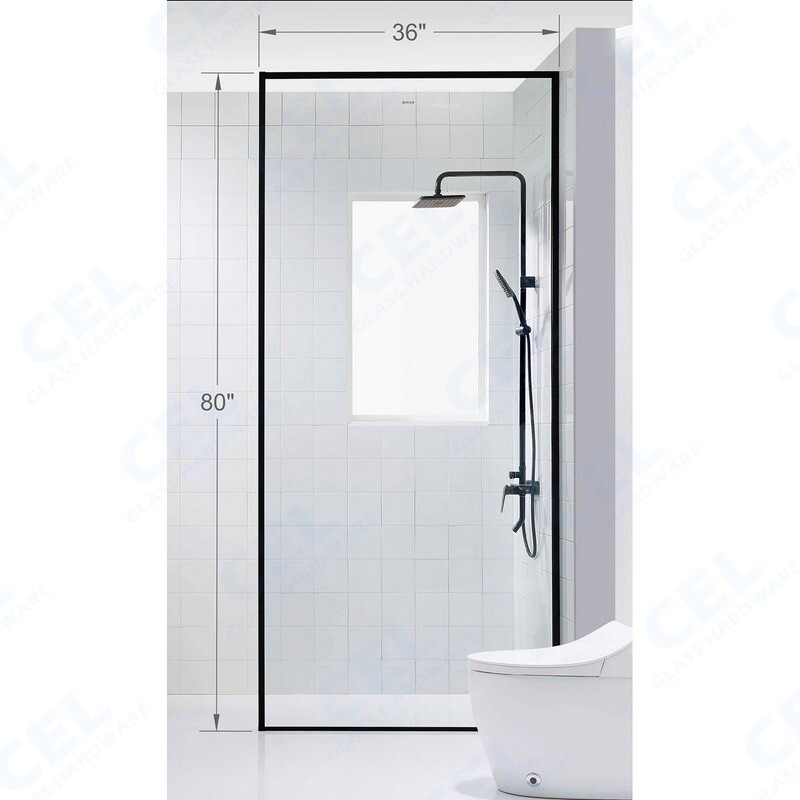 CEL Fixed Single Shower Panel with CLEAR TEMPERED 3/8" GLASS, Matte Black gallery