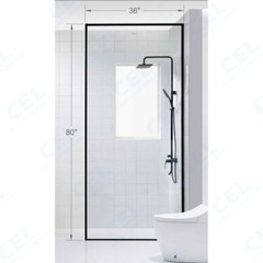 CEL Fixed Single Shower Panel with CLEAR TEMPERED 3/8″ GLASS, Matte Black