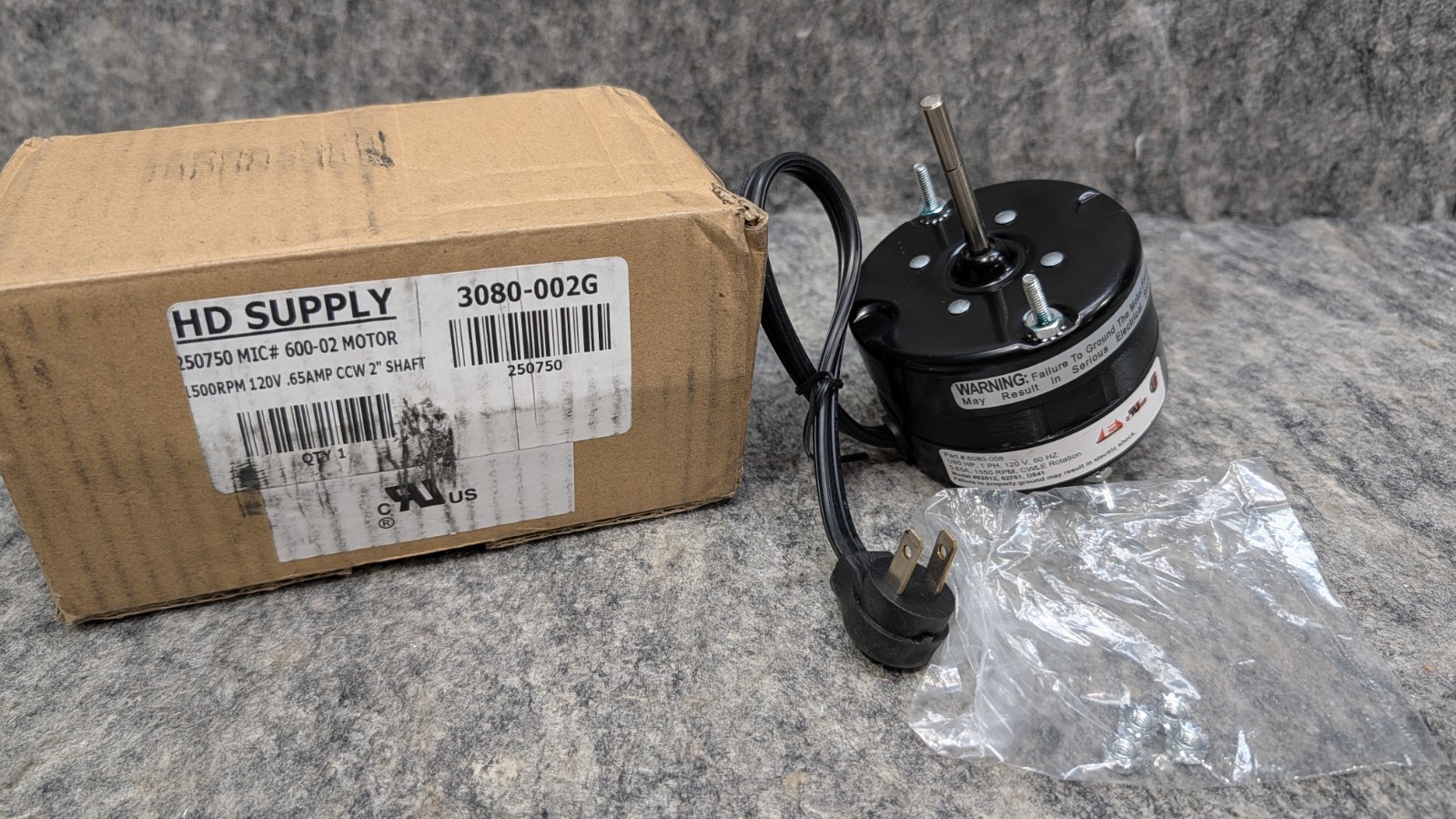 Enclosed Counter-Clockwise Exhaust Fan Motor, 120 Volt, .65 Amp, 1,500 Rpm, 2" gallery