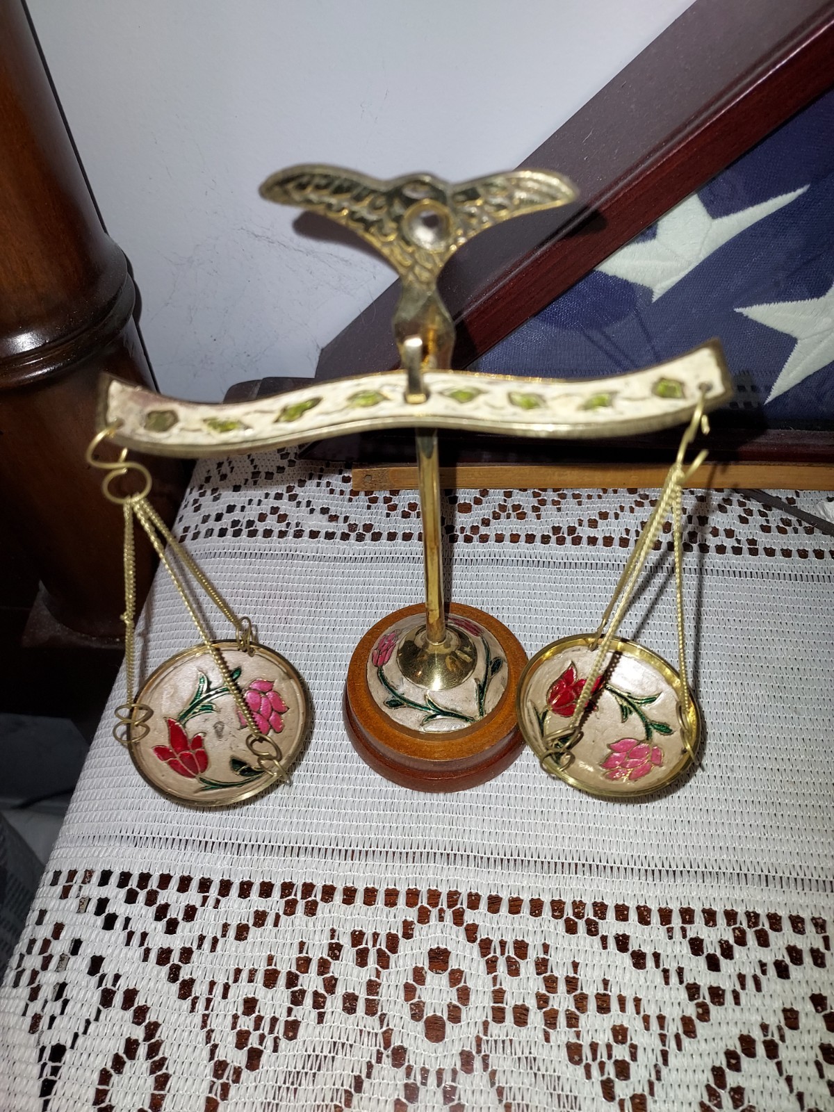 NWOB Decorative Brass Balance Scale with Eagle & Floral Cloisonne Enamel Details gallery
