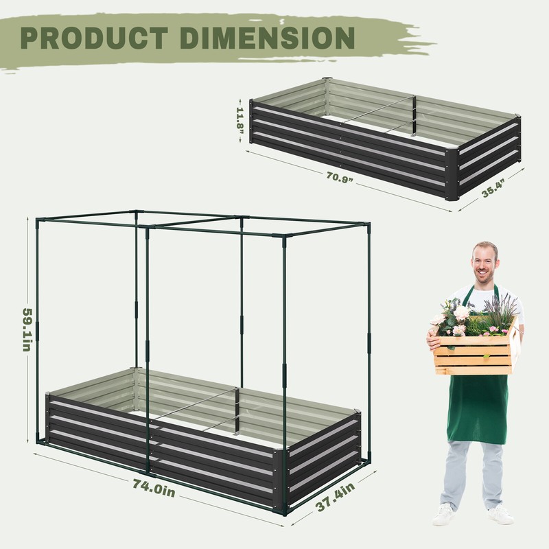 NAIZEA Galvanized Raised Garden Bed Planter Box with Plant Protection Net Tent gallery