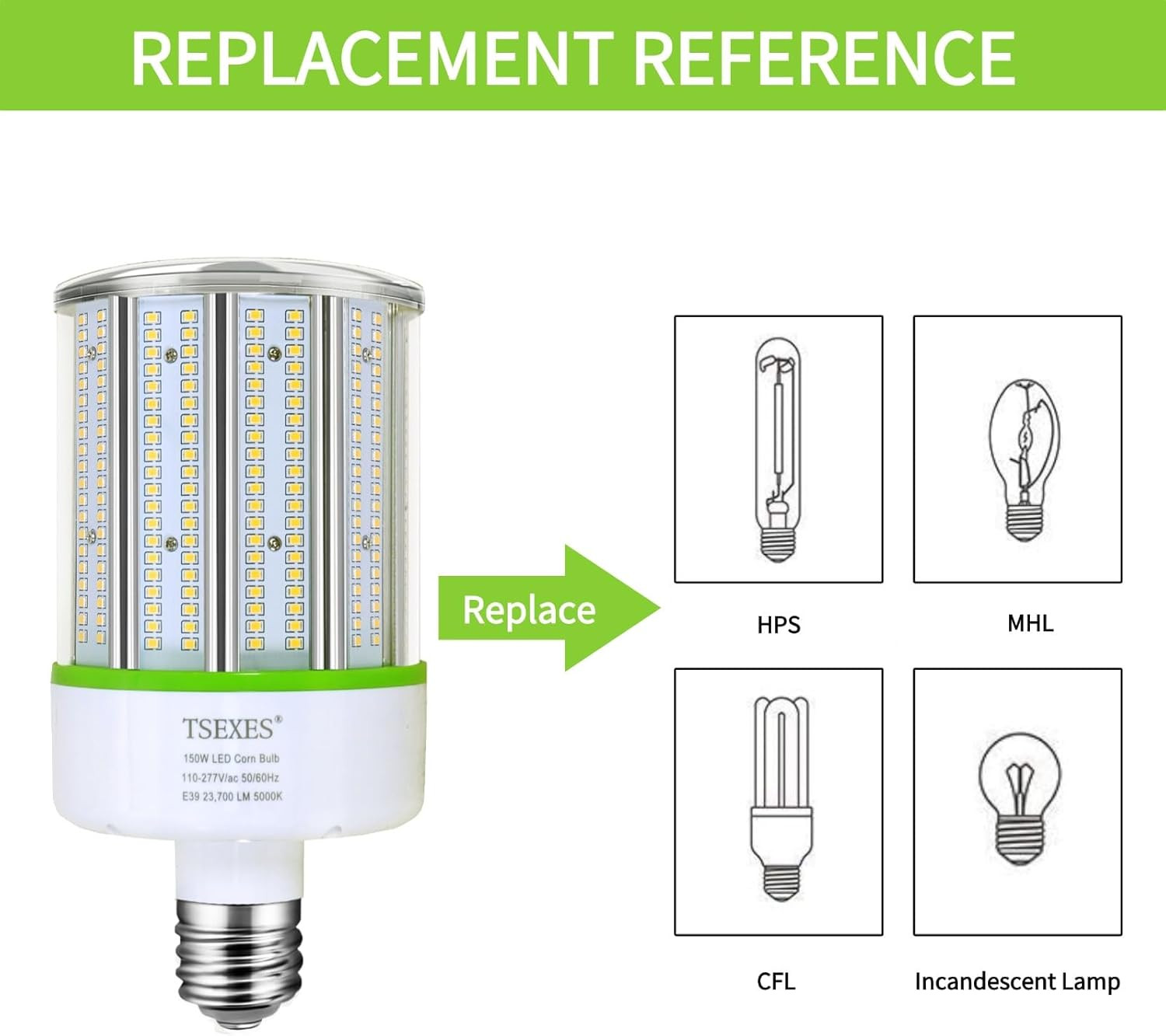 2 Pack 150W LED Corn Bulbs E39 Base 23700Lm 5000K for High Bay Lighting gallery