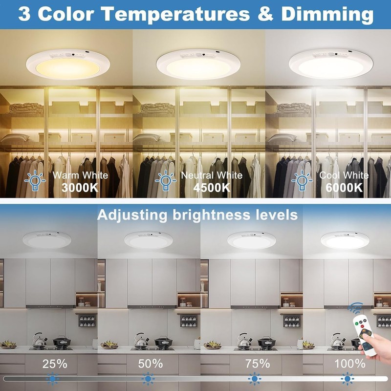 2× Rechargeable Ceiling Lights w/ Remote Wireless Battery Operated Motion Sensor gallery