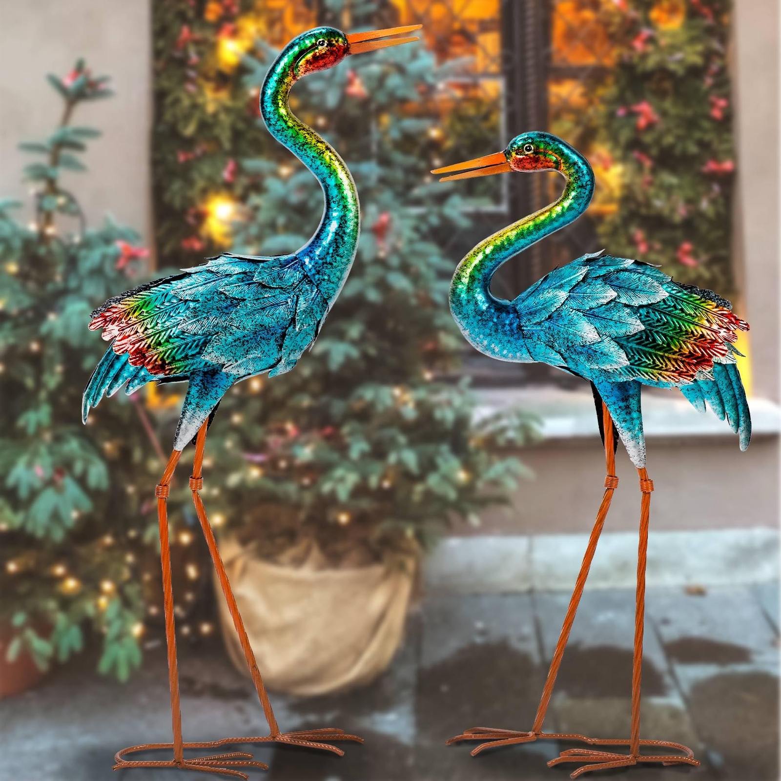 Garden Crane Statues For Outdoor Decor Set Of 2 Blue Heron Sculptures Metal Larg gallery