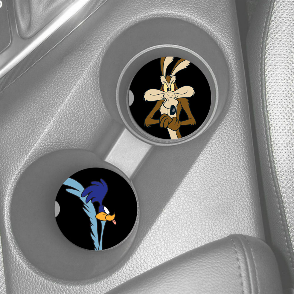 WILE E COYOTE & ROADRUNNER CUSTOM RUBBER CAR COASTERS SET (2)