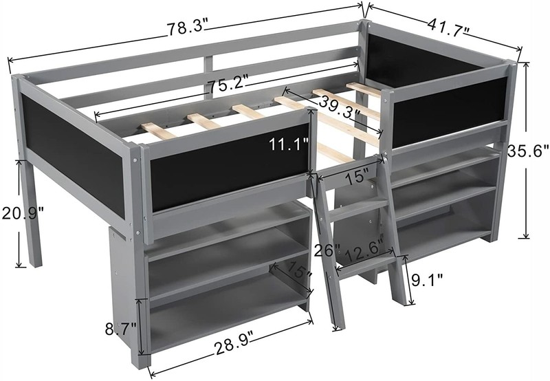 Solid Wood Loft Bed w/ Storage Drawers or Shelves Platform Bed Frame Bedroom Set gallery