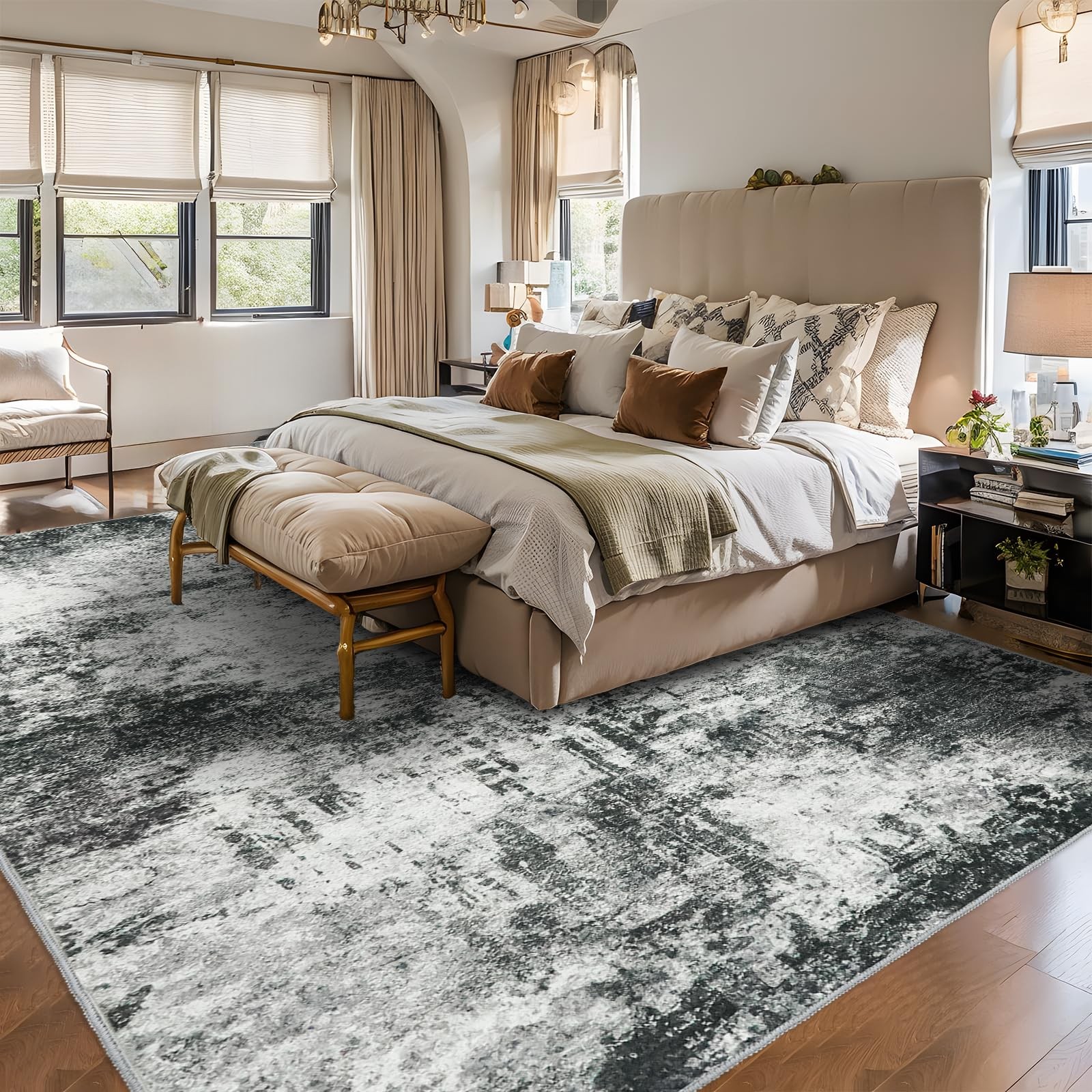 Area Rug 9X12 Abstract Washable Non Slip Low Pile Black RUUGME Foldable RugLarge gallery