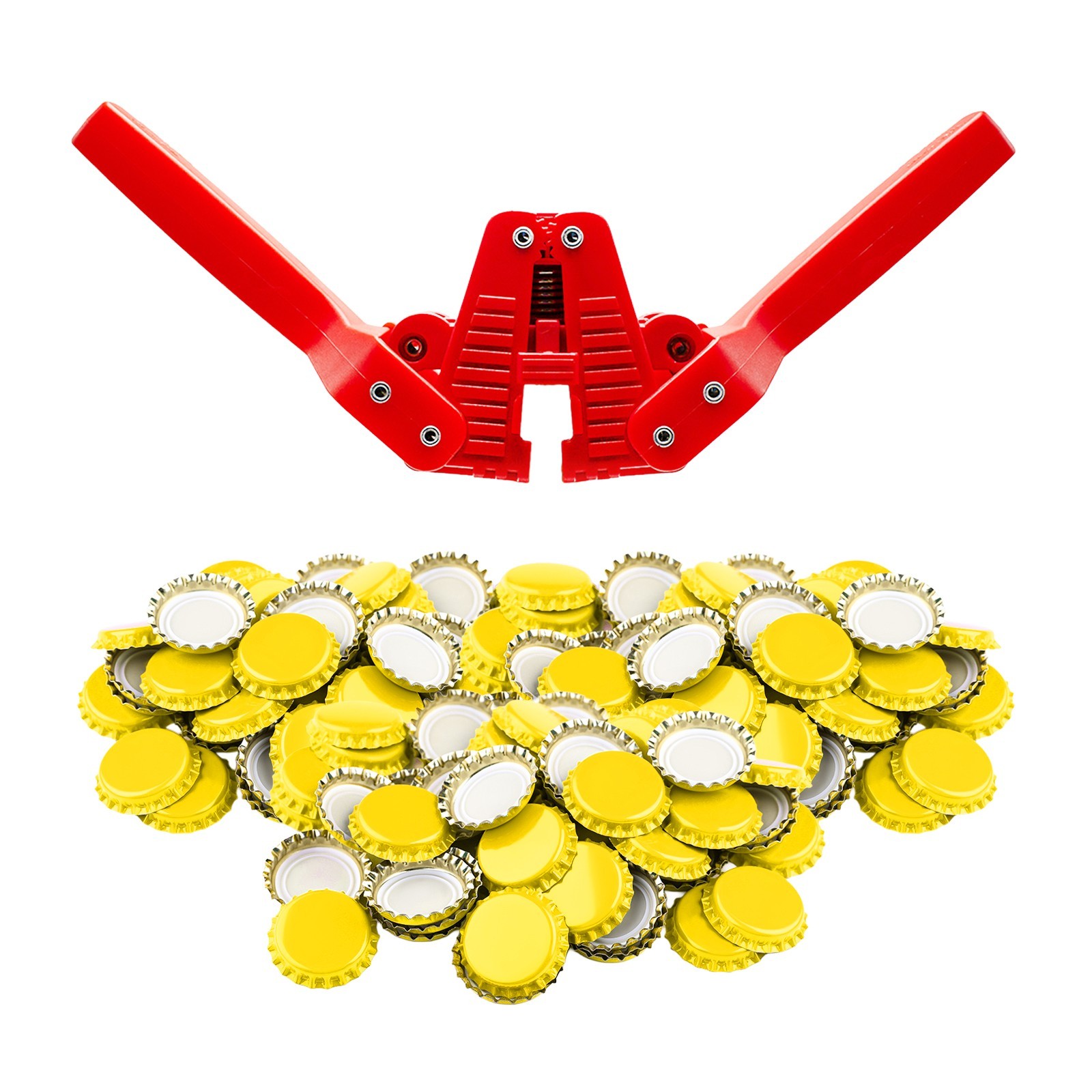 Fermentaholics Beer Bottle Capper & Lid Set and 144 Yellow Crown Caps gallery