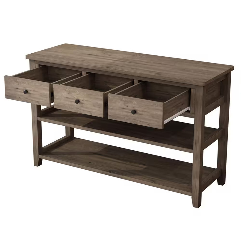 47.25 In. Washed Grey Rectangle MDF Console Table with 3-Drawers and 2-Shelves gallery
