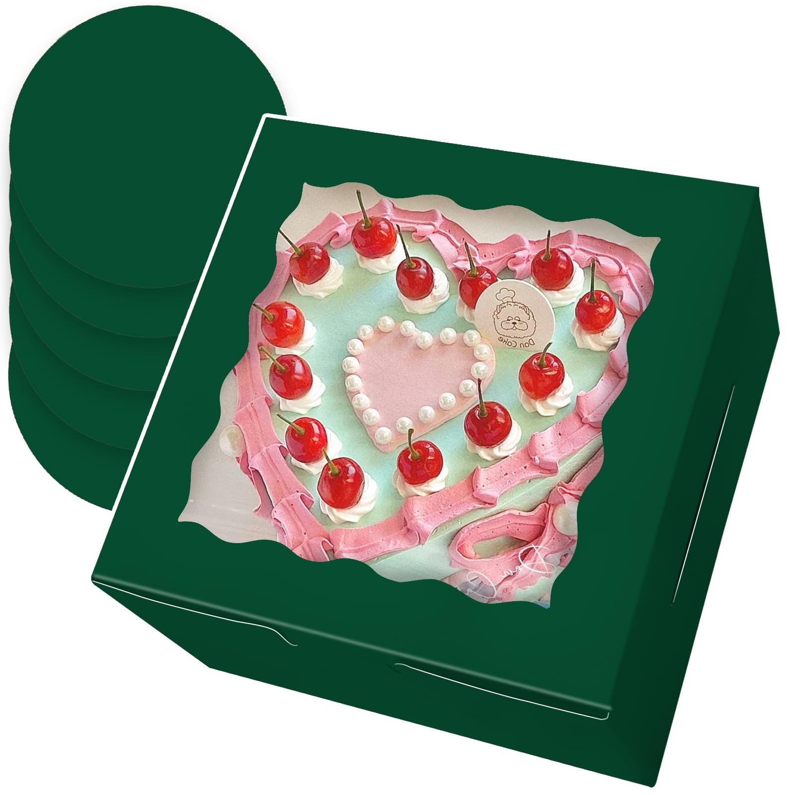 Deep Green 8x8x5 Inches 36pcs Cake Boxes with Window 18-Packs Deep Green Cake... gallery