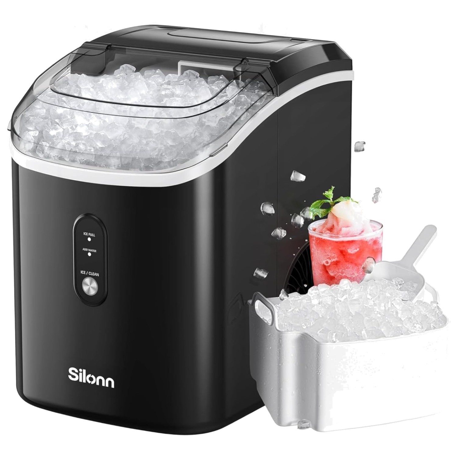 Nugget Ice Maker Countertop with Self-Cleaning - Produces 33lbs Daily, Black gallery