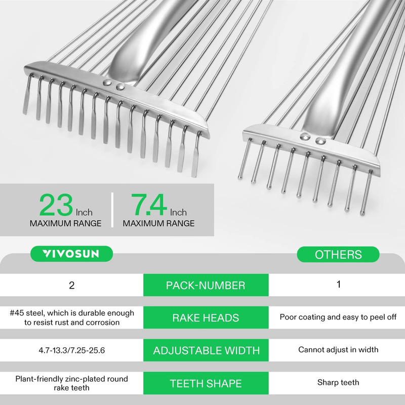 2-Piece Leaf Rake Set - Adjustable Garden/Camping Rake with 15/9 Tines, Collapsi gallery