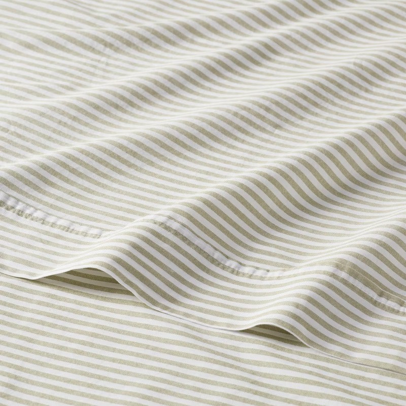 Queen 250 Thread Count Organic Percale Sheet Set Sage Green Stripe - gallery