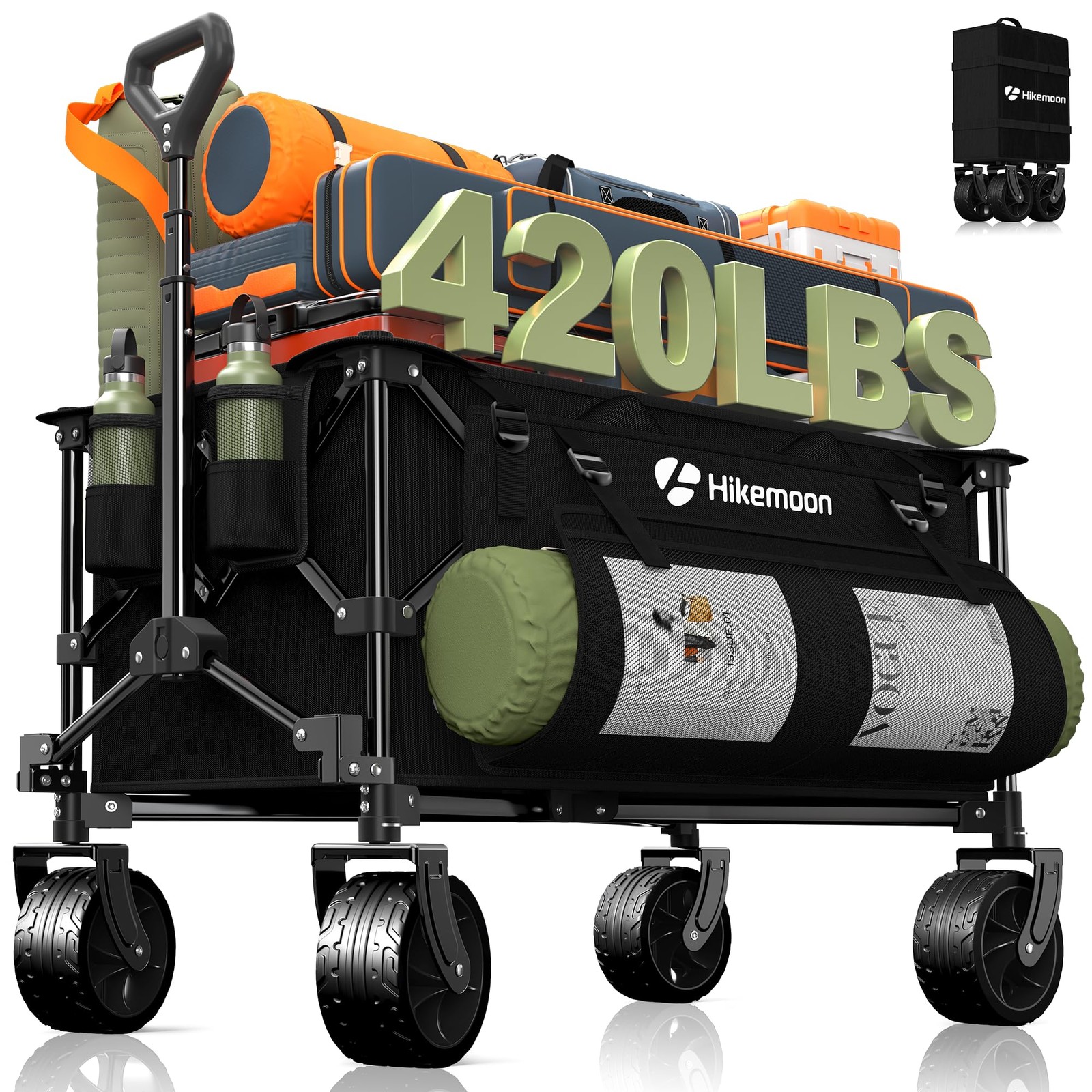 150L Collapsible Wagons Carts Foldable, 420LBS Heavy Duty Folding Beach Cart wit gallery