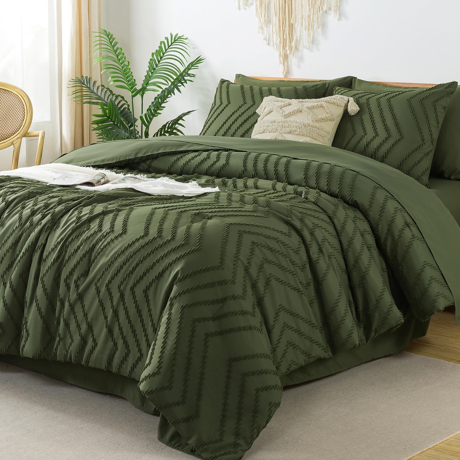 Comforters Queen Size Set with Sheets Dark Olive Green - 7 Pieces Bed in a Ba... gallery