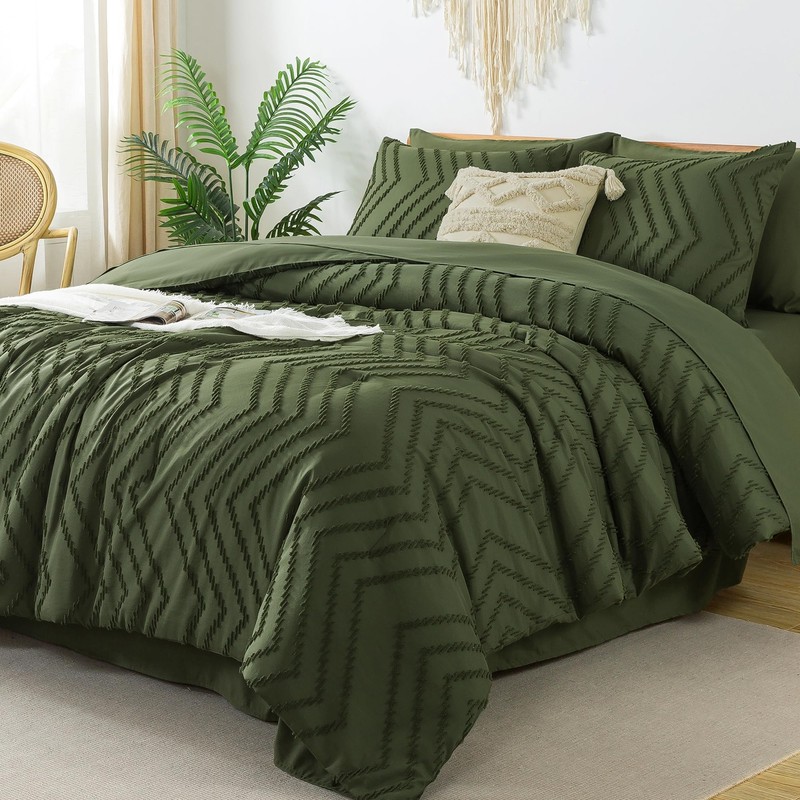 Comforters Queen Size Set with Sheets Dark Olive Green - 7 Pieces Bed in a Ba... gallery