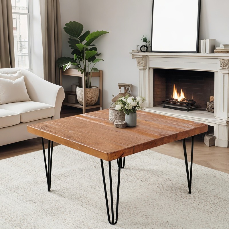 Rustic Square Old Pine Wooden Coffee Table Home Furniture for Living Room Decor gallery
