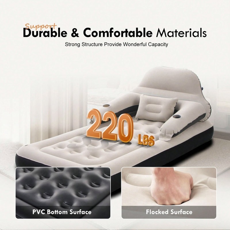 Inflatable Sofa Bed with Headboard Pillow Camping Air Couch No Pump gallery
