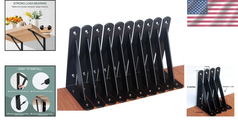 12 Pack Black Heavy Duty Shelf Brackets - 6x4 Inch gallery
