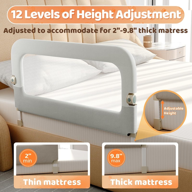 omzer Bed Guard Rail for Toddlers - 32inch Folding 32 inches, White With Grey gallery