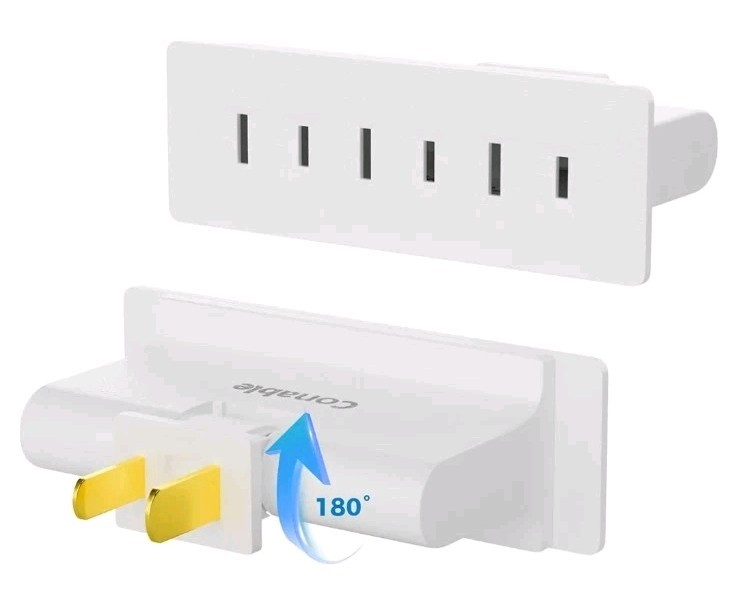 3 Outlets 2 Prong Polarized Lateral Swivel Wall Tap Adapter, 180 Degree... gallery