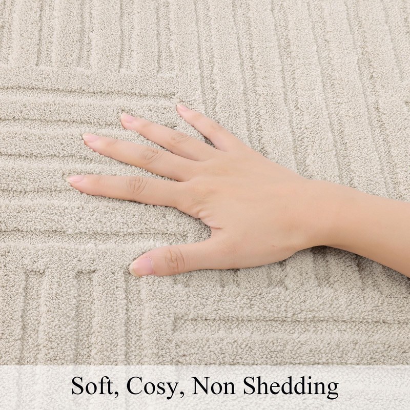SHACOS 5x7 Area Rug Arch Pattern High Low Pile Washable Beige gallery