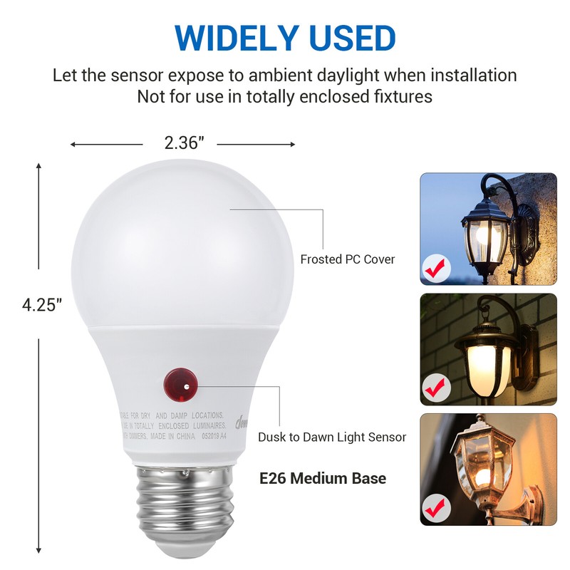 DEWENWILS Dusk to Dawn LED Sensor Light Bulb- 4 Pack Automatic On/Off, Daylight gallery