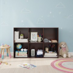 Solid Wood 2-Tier Bookcase 6 Open Compartments Floor Shelf Brown 90 × 30 × 75 cm