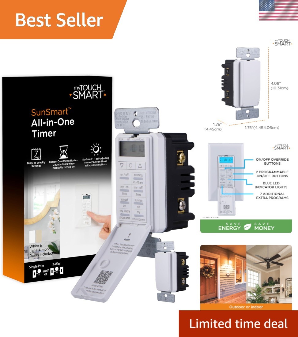 8 Custom On/Off Times - LE In-Wall Timer with Backlit Screen & SunSmart Tech gallery