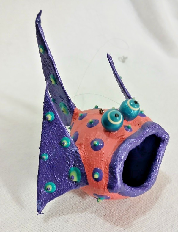 Hand Crafted Pout Pout Fish Ornament Colorful Whimsical Decor Art Craft 4.5" gallery