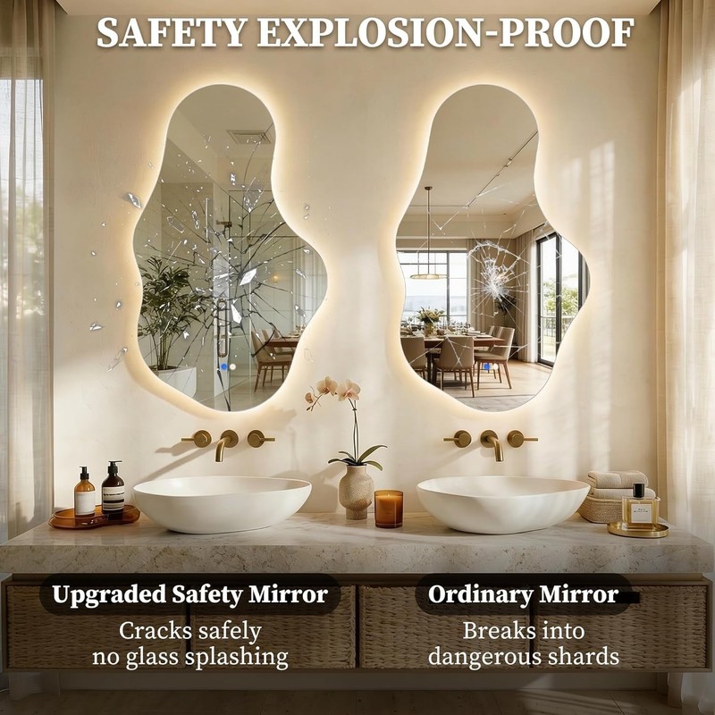 Irregular LED Bathroom Mirror with Lights, Backlit Vanity Mirror for Wall, Asymm gallery