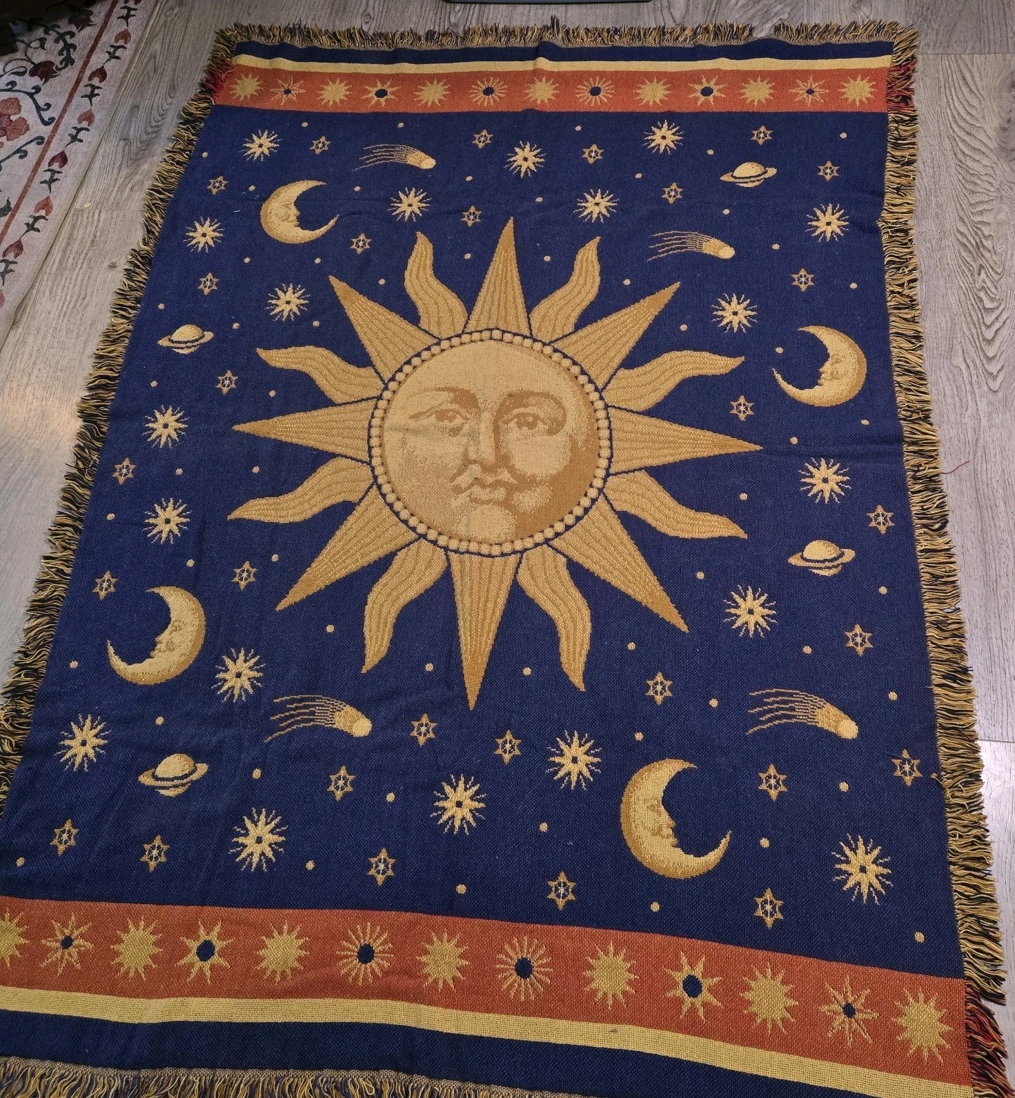 VTG 90s Celestial Sun Moon & Stars Throw Blanket Tapestry Cosmos Whimsigoth gallery