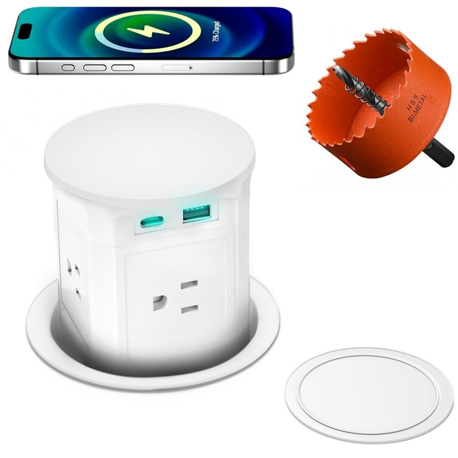 Pop Up Countertop Outlet with 15W Wireless Charger,Pop up Outlet,Max 20W USB gallery