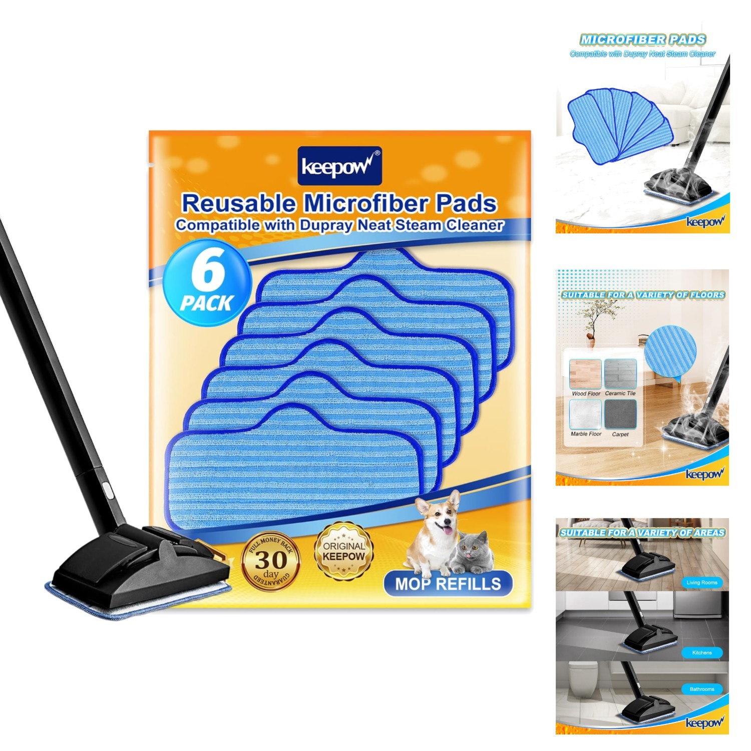 6 Pack Washable Microfiber Pads for Neat Steam Cleaner Reusable Mop Refill Cloth gallery