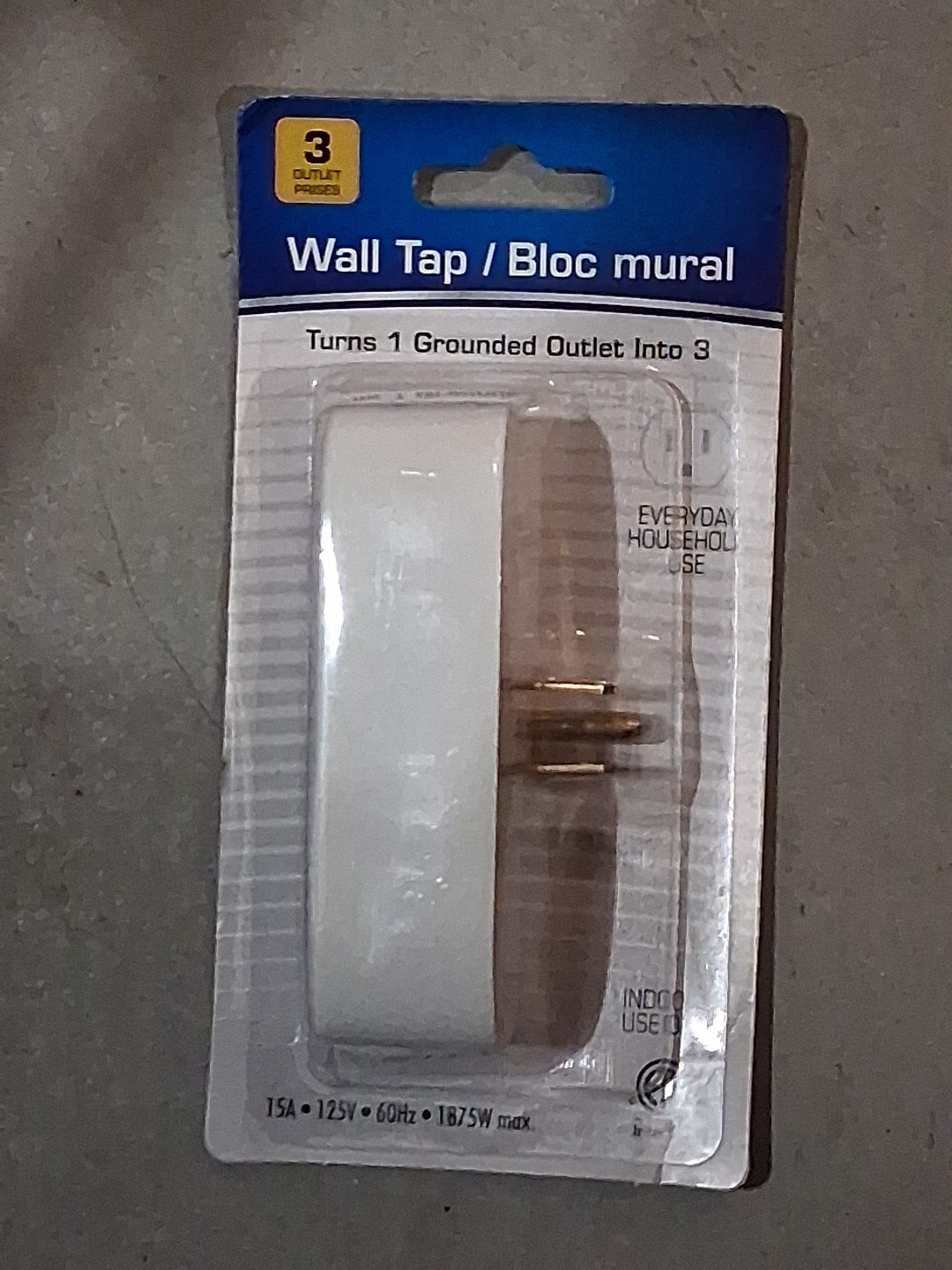 3 OUTLET GROUNDED 3 PRONG WALL TAP 125V/15A 1875W MAX NEW IN PKG! FREE SHIP! gallery