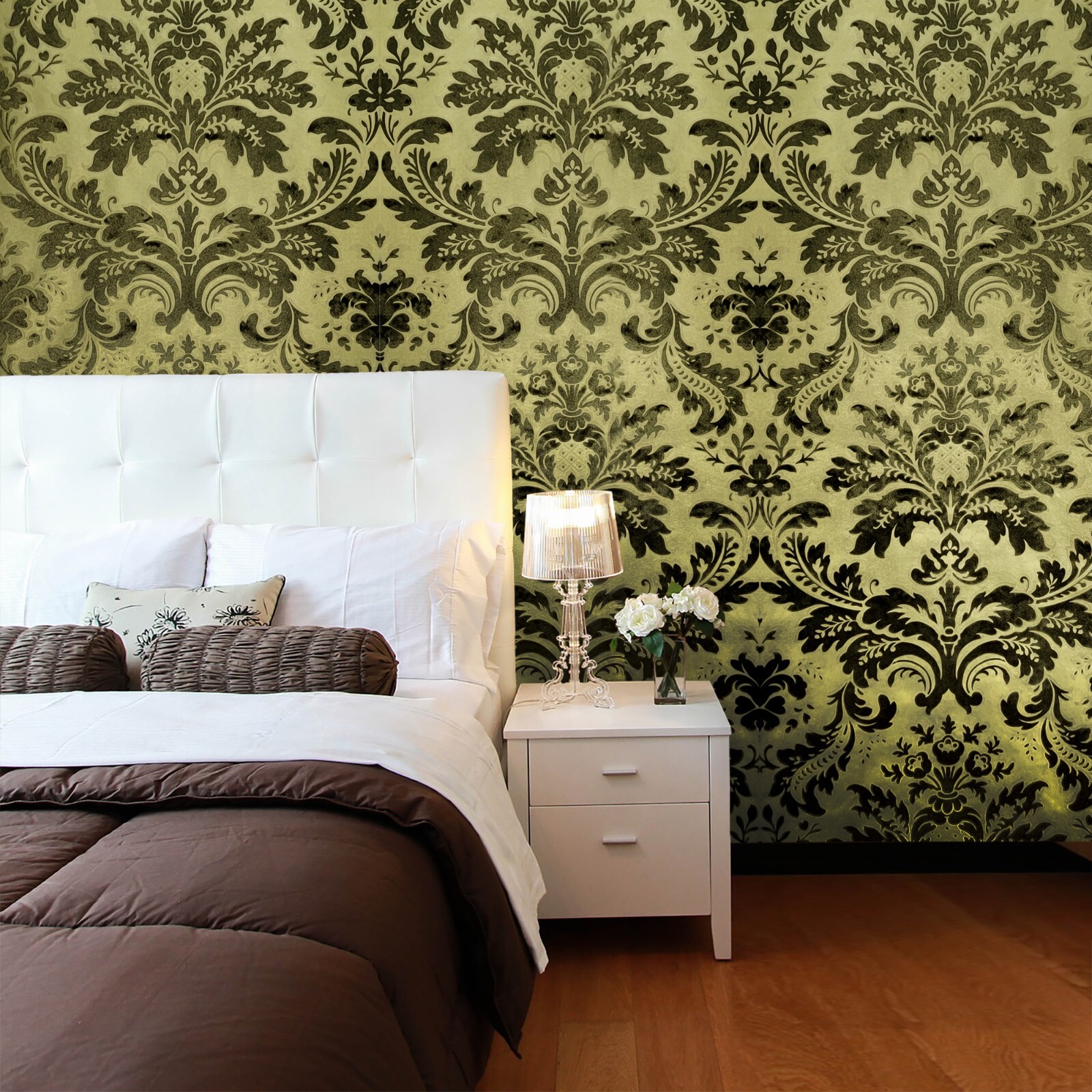 Wallpaper flocking Brown gold metallic Flocked victorian damask velvet flock 3D gallery