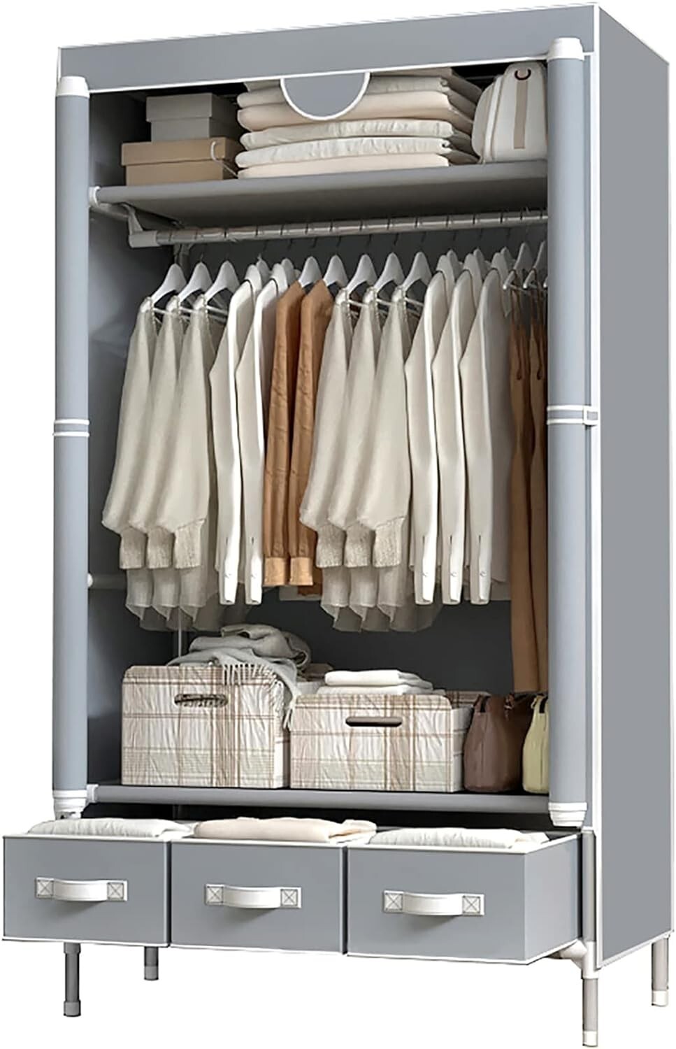ASSICA Portable Clothes Closet Rolling Door Wardrobe with Hanging Rack Non-Woven gallery