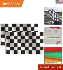 2Pack-NEW Checkered Flags 3×5 Ft,Canvas Header and Double Stitched – Brass Gr…