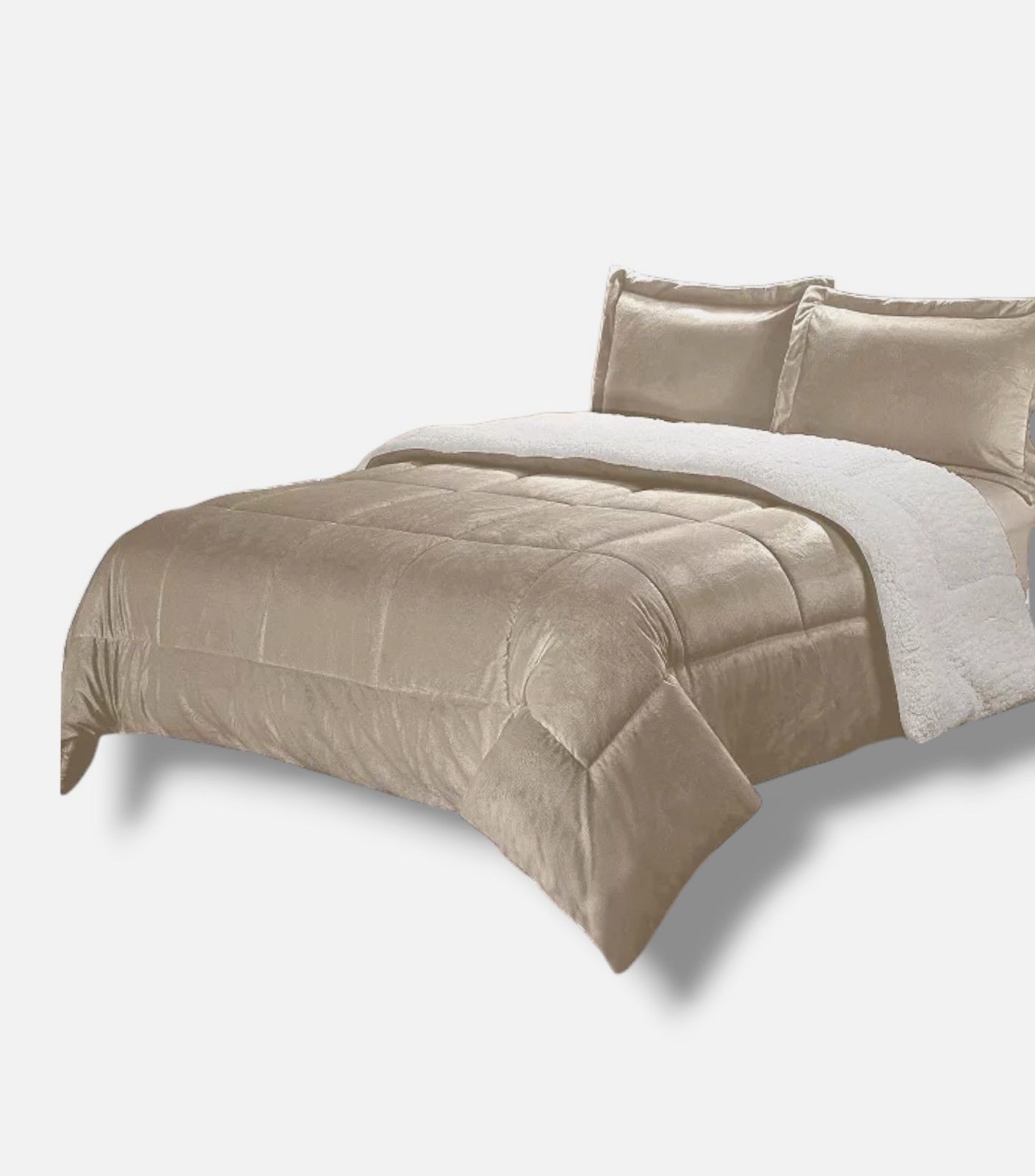 Swift Home Beige Micromink-Sherpa Comforter 3-Piece Set, Queen Size gallery