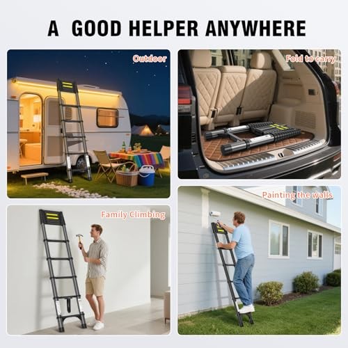 Telescoping Ladder, 330lb Capacity Aluminum Heavy-Duty Extension 12.5FT Black gallery
