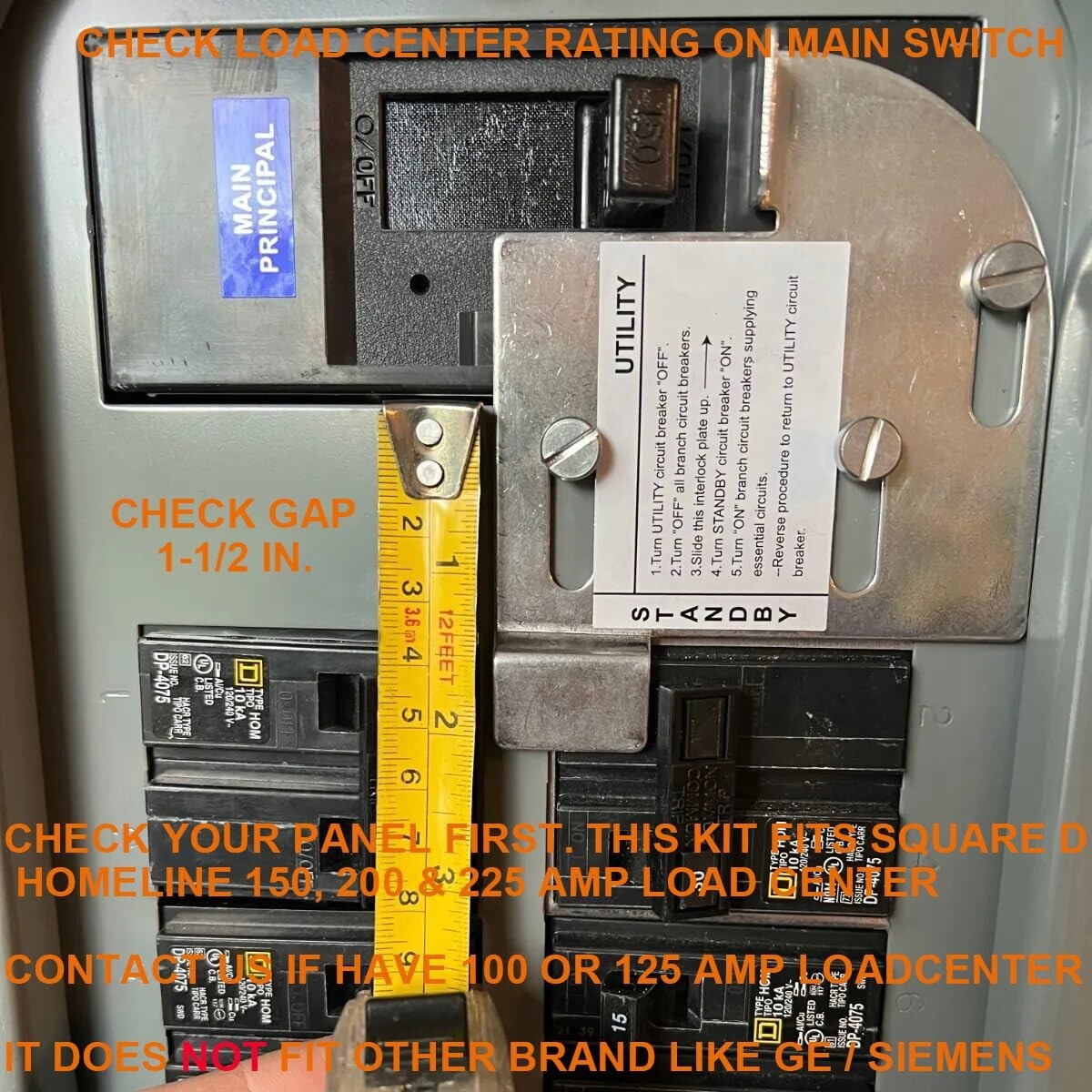 30 Amp Generator Hook-up Kit for Square D Homeline 200/225A Panel, 15/25 Ft Cord gallery