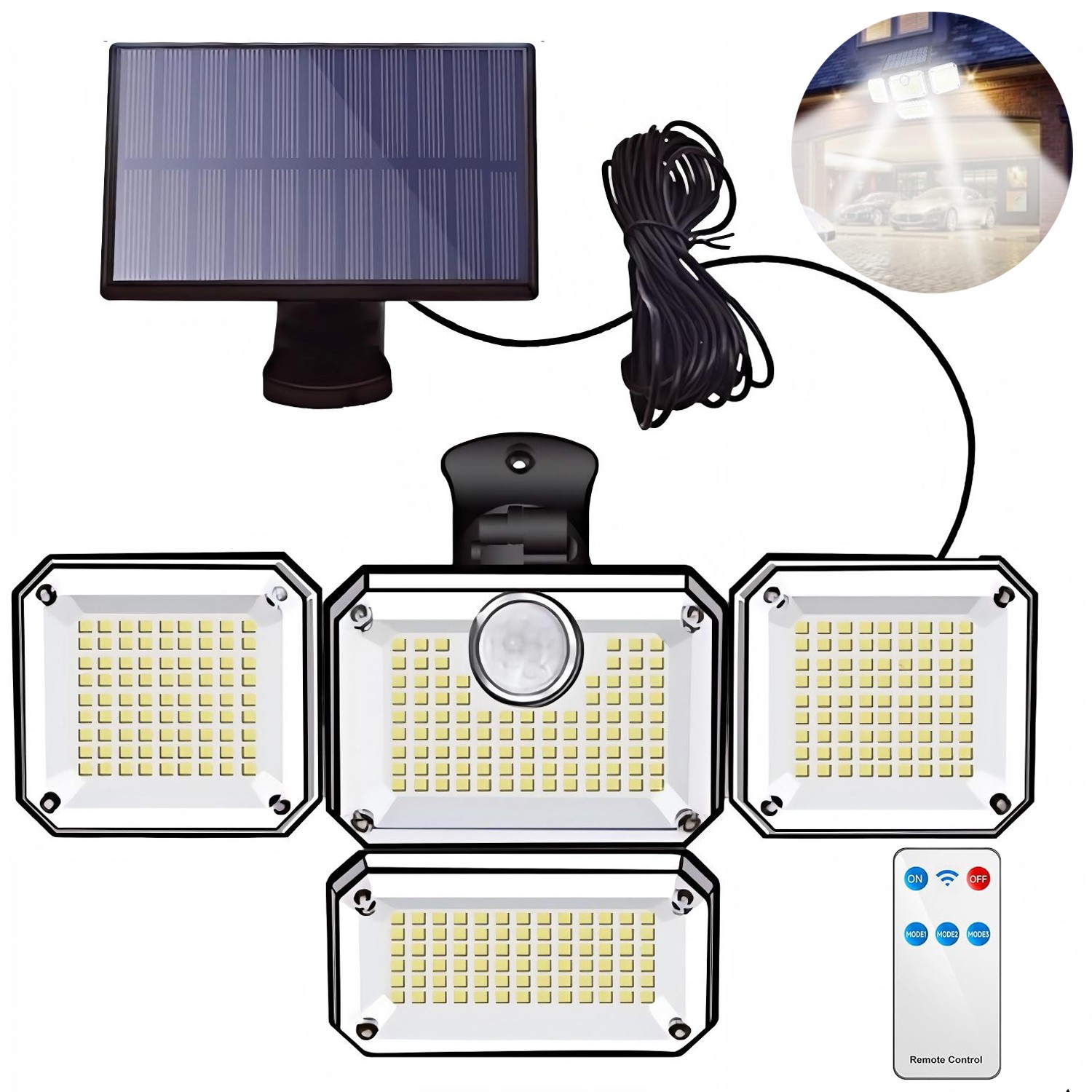 Solar Lights Outdoor 3000LM 333 LED Motion Sensor 3 Heads Security Flood Light gallery
