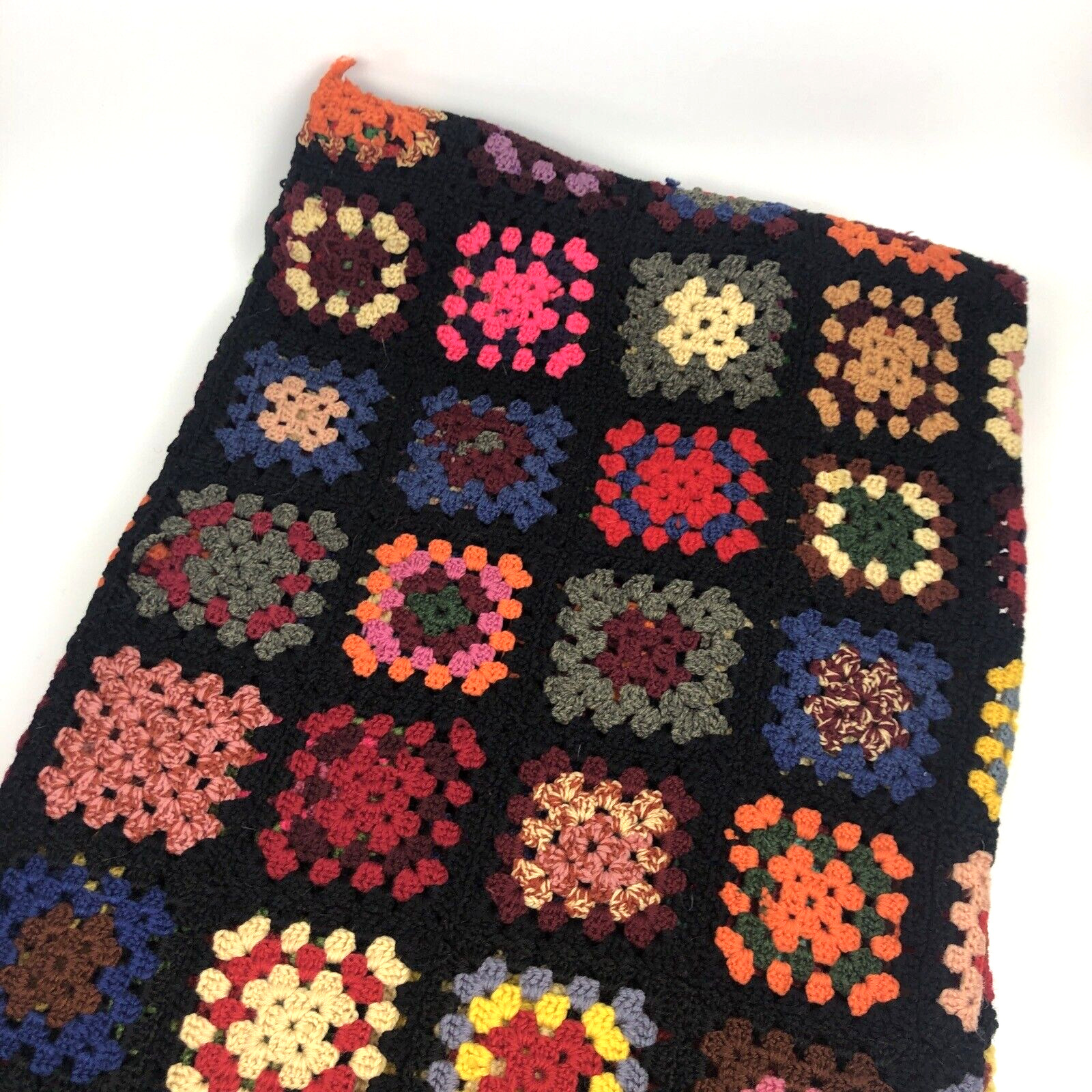 VTG HANDMADE CROCHETED AFGHAN Multicolor Granny Square 48x72 ROSEANNE Style READ gallery