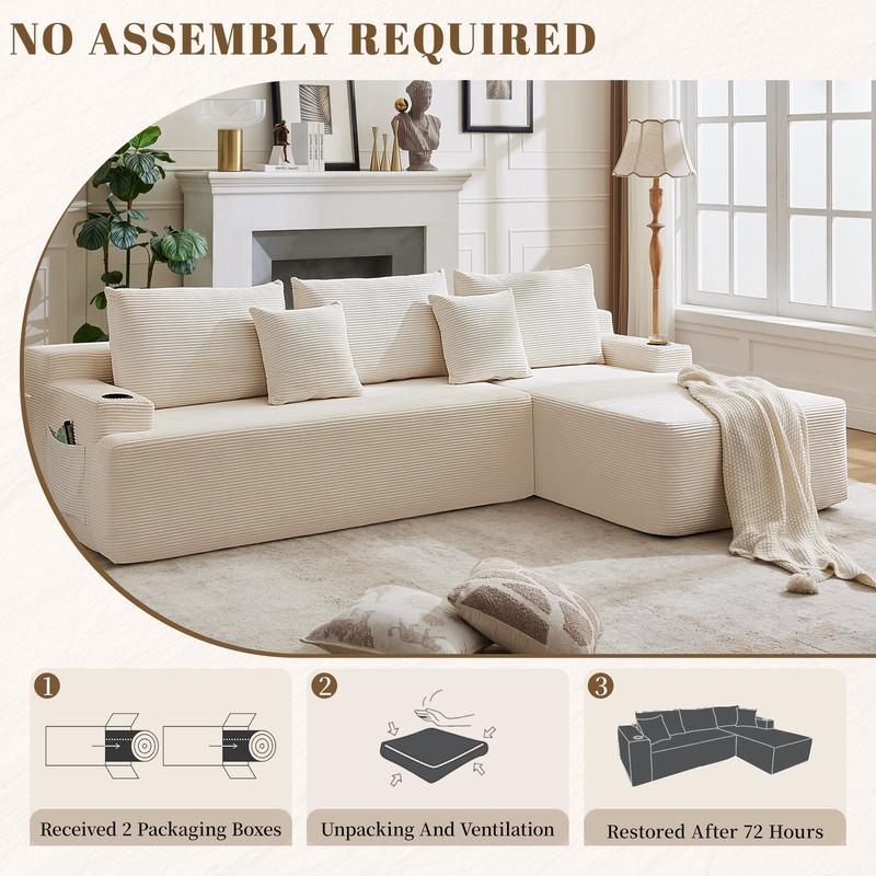 Modular Sectional Sofa L Shaped Cloud Couch with Right Chaise and Cushion Beige gallery