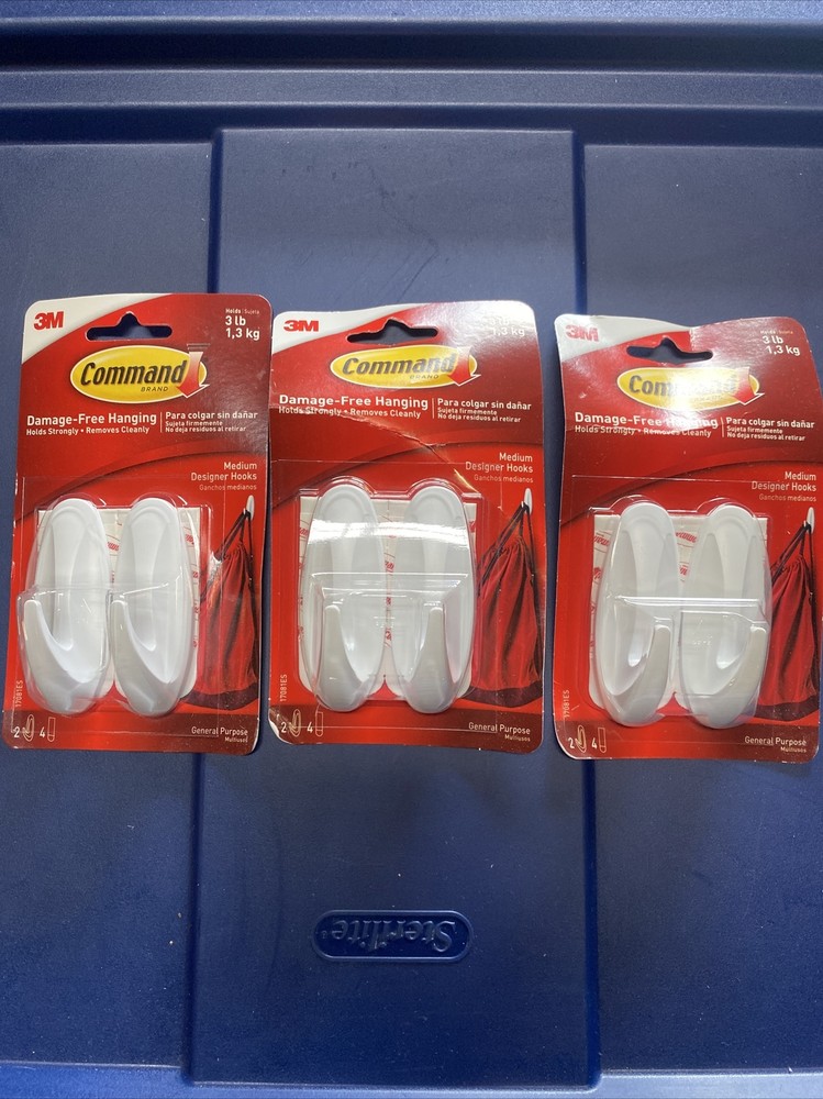 6 Hooks - 3M Command Medium Designer Hooks (6 Hooks / 12 Strips) - Holds 3 lbs