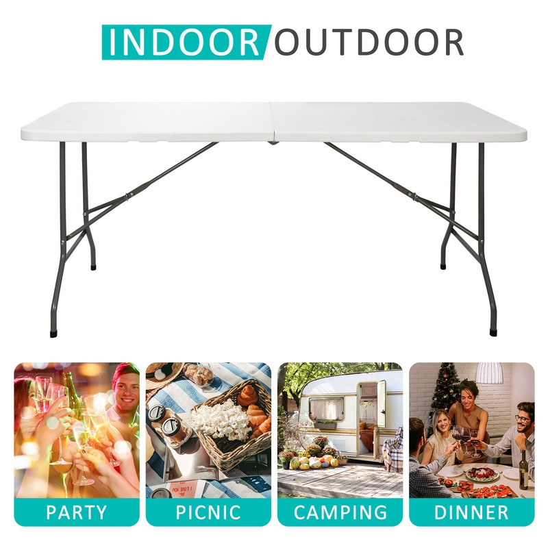 6FT Plastic Folding Table Portable Fold-in-Half Picnic Utility Table with Handle gallery