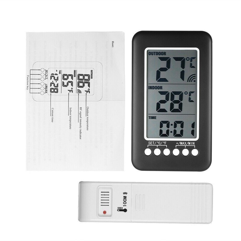 Digital LCD Thermometer Clock Wireless Indoor/Outdoor Temperature Meter Gauge gallery