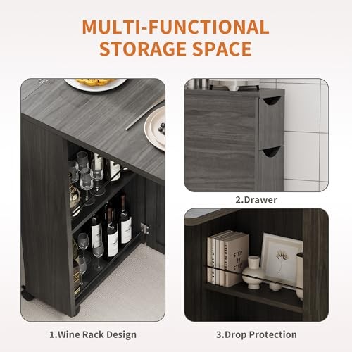 Folding Dining Table with Storage, Folding Kitchen Table with 6 Wheels, Grey gallery
